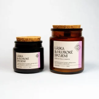 Sójová svíčka Láska & Hluboké spojení – Růže, Palo Santo